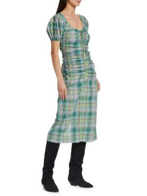 商品Ganni|Plaid Puff Sleeve Midi Dress,价格¥962,第1张图片