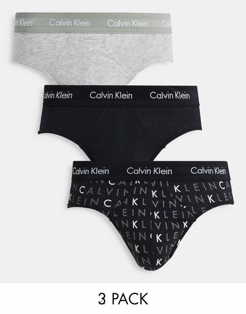 Calvin Klein 3 pack hipster briefs with logo waistband in multi logo print商品第1张图片规格展示