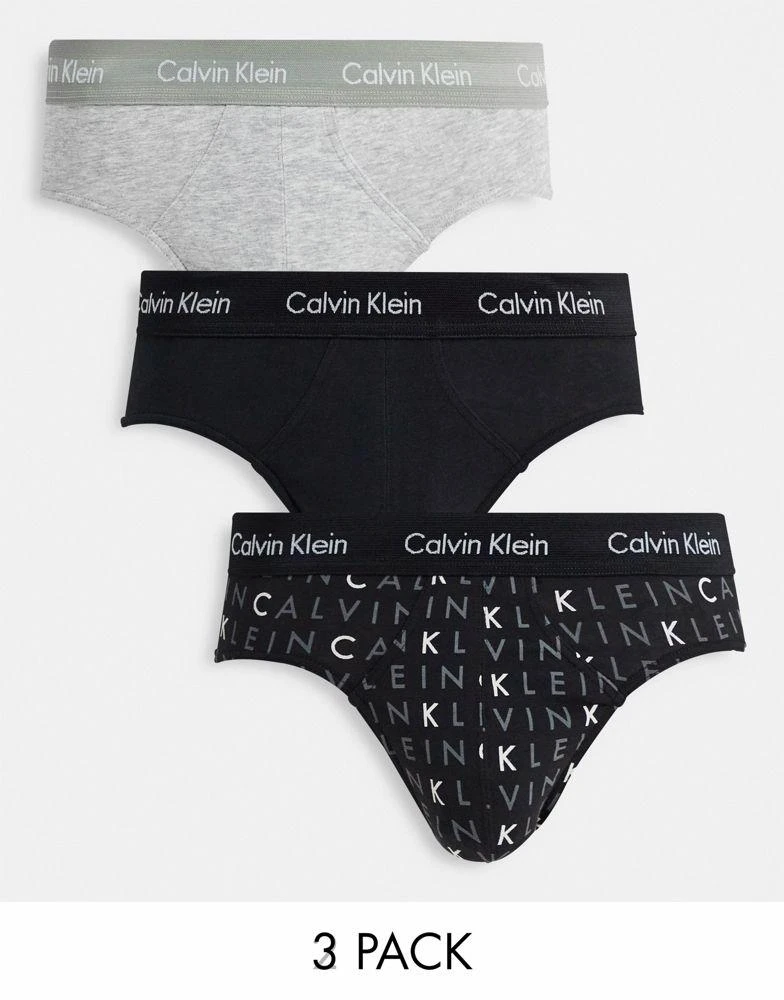 商品Calvin Klein|Calvin Klein 3 pack hipster briefs with logo waistband in multi logo print,价格¥347,第1张图片