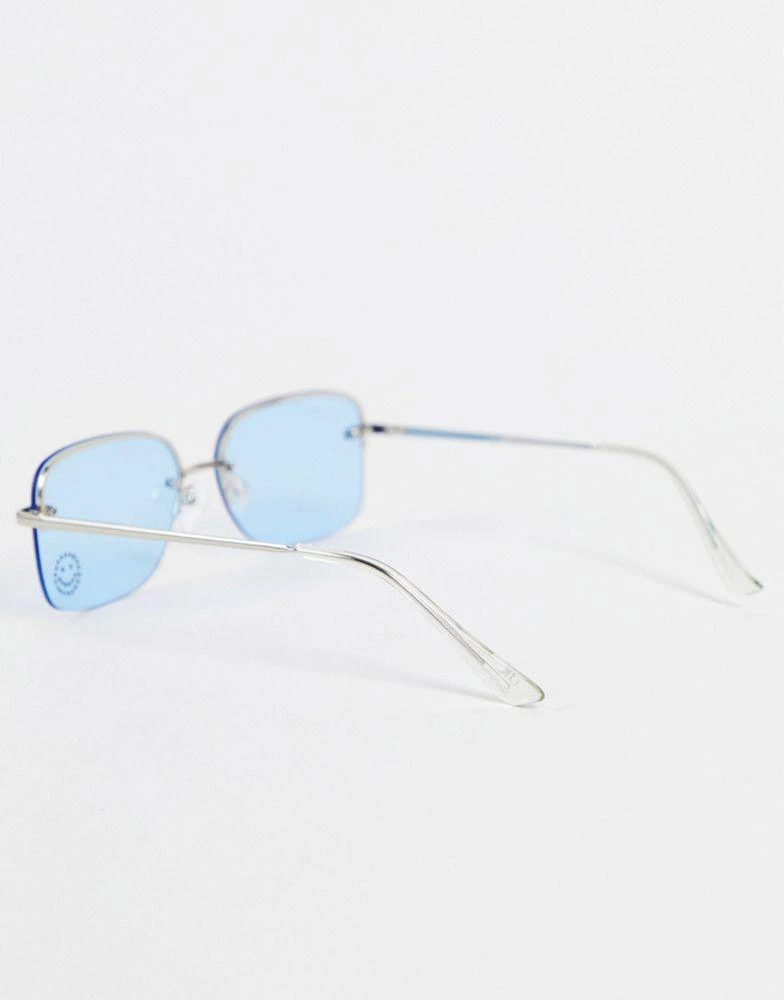 商品ASOS|ASOS DESIGN rimless 90s sunglasses with diamante happy face detail in blue,价格¥83,第2张图片详细描述