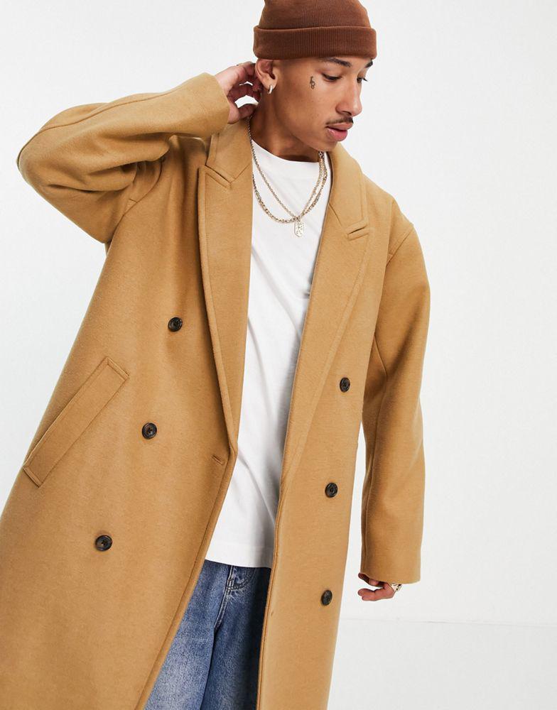 ASOS DESIGN oversized longline wool mix overcoat in camel商品第4张图片规格展示