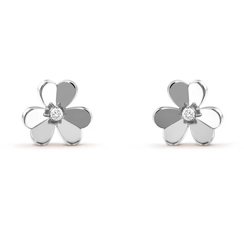 商品Van Cleef & Arpels| Van Cleef & Arpels/梵克雅宝 经典Frivole系列 18k金白金镶嵌钻石三瓣花朵小号耳钉VCARD80200,价格¥47979,第1张图片