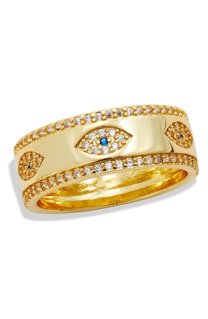 商品Savvy Cie Jewels|18K Yellow Gold Plated CZ Evil Eye Band Ring,价格¥152,第1张图片