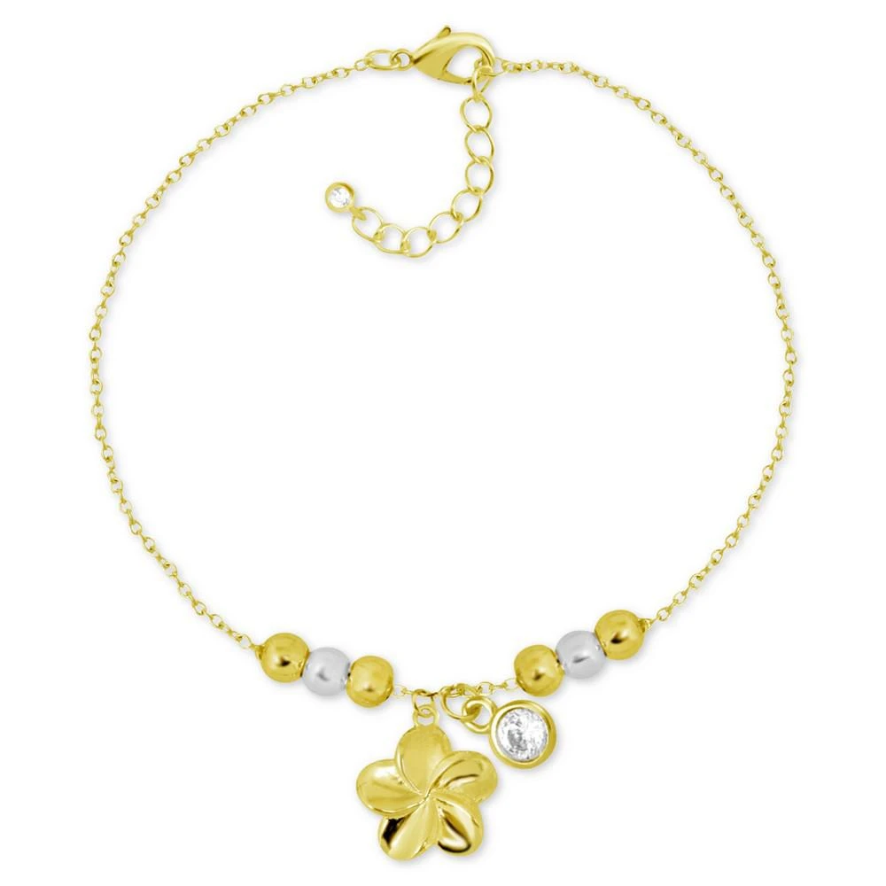 商品Kona Bay|Flower & Crystal Charm Ankle Bracelet in Gold-Plate,价格¥374,第1张图片