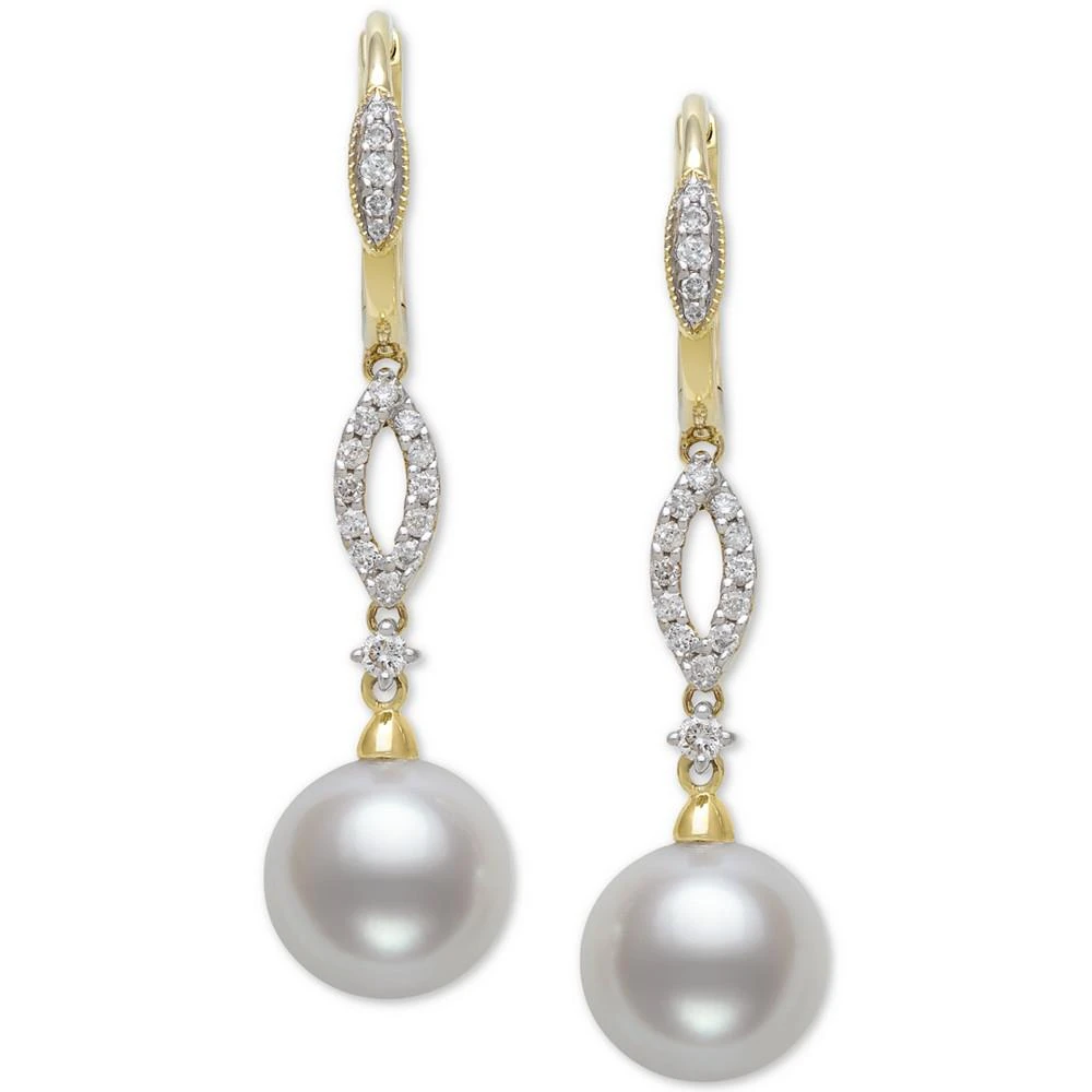 商品Belle de Mer|Cultured Freshwater Pearl (9mm) & Diamond (1/4 ct. t.w.) Drop Earrings in 14k Gold,价格¥4031,第1张图片