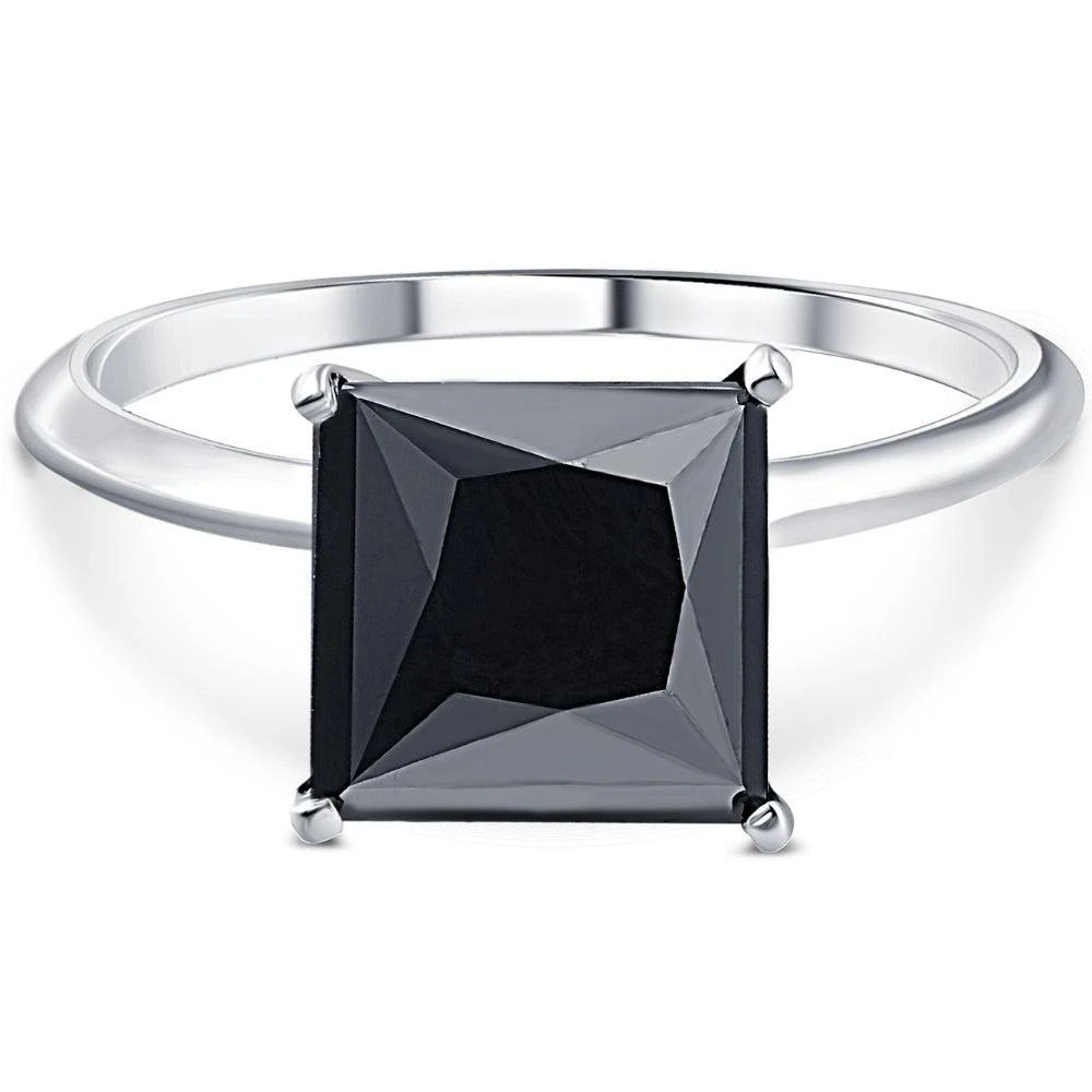 商品Pompeii3|3Ct Black Moissanite Princess Cut Solitaire Engagement Ring 14k White Gold,价格¥3972,第4张图片详细描述