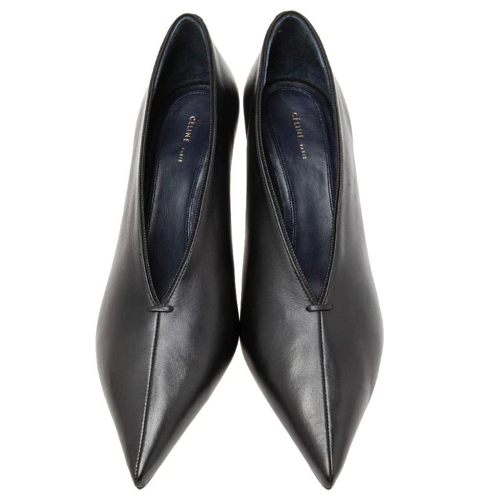 商品Celine|Celine Black Leather V Neck Pointed-Toe Pumps Size 38.5 ,价格¥2687,第3张图片详细描述