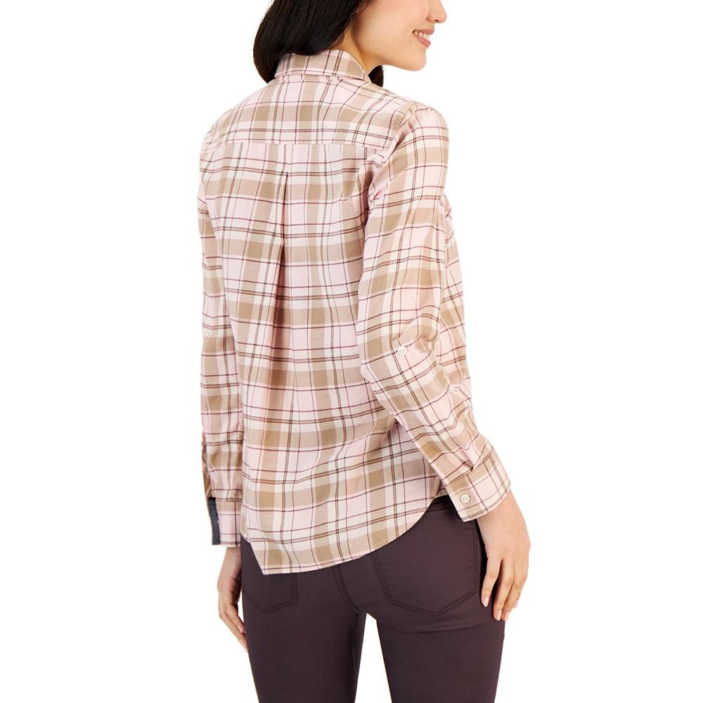 Women's Cotton Button-Popover Plaid-Print Shirt商品第2张图片规格展示