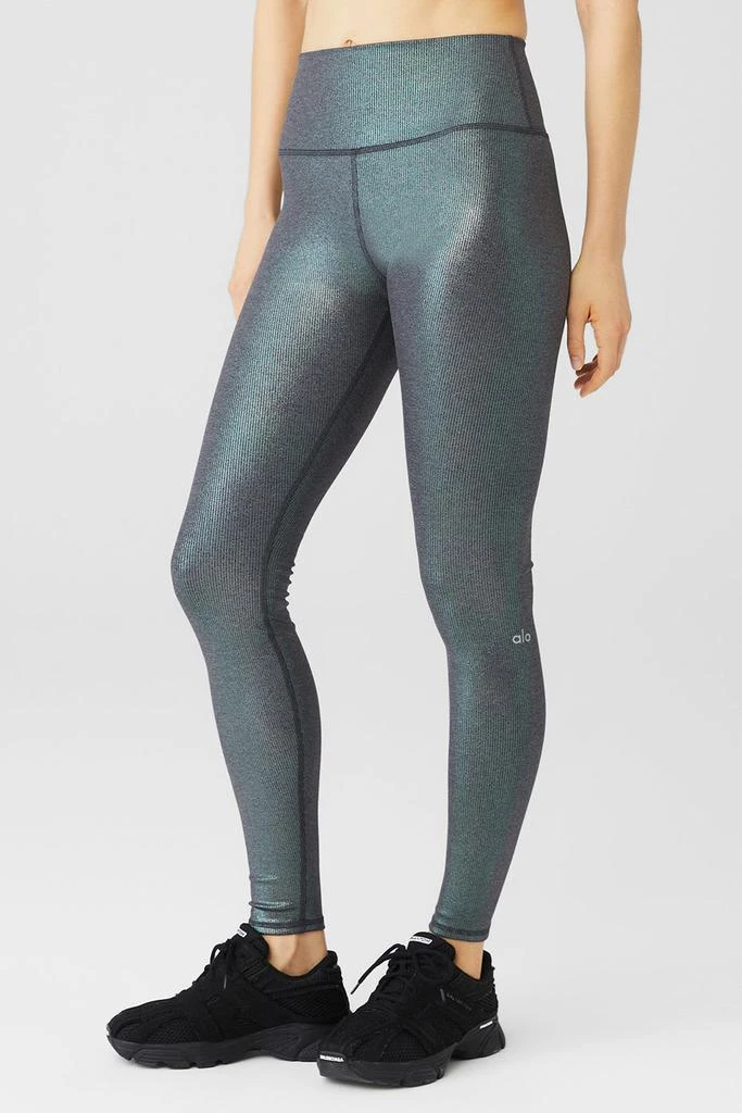 商品Alo|Alosoft Ribbed High-Waist Shimmer Legging - Dark Grey Iridescent,价格¥837,第3张图片详细描述