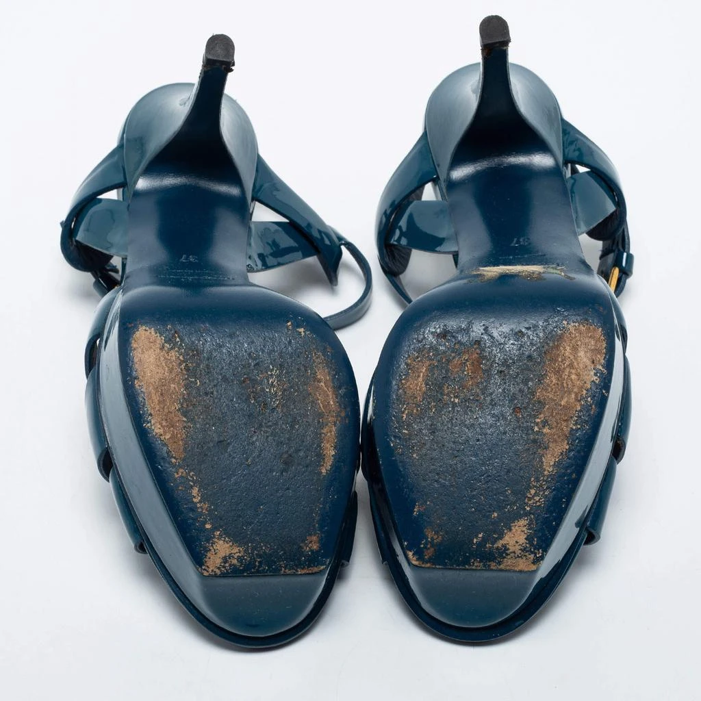 Yves Saint Laurent Navy Blue Patent Leather Tribute Platform Sandals Size 37 商品