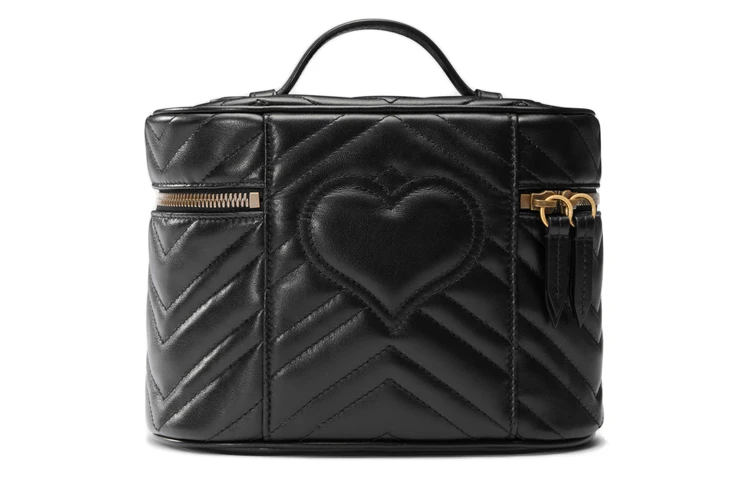 商品[国内直发] Gucci|古驰 GG Marmont系列 马蒙金标Logo绗缝 皮革 化妆包手提包 小号 女款 黑色,价格¥7255,第3张图片详细描述