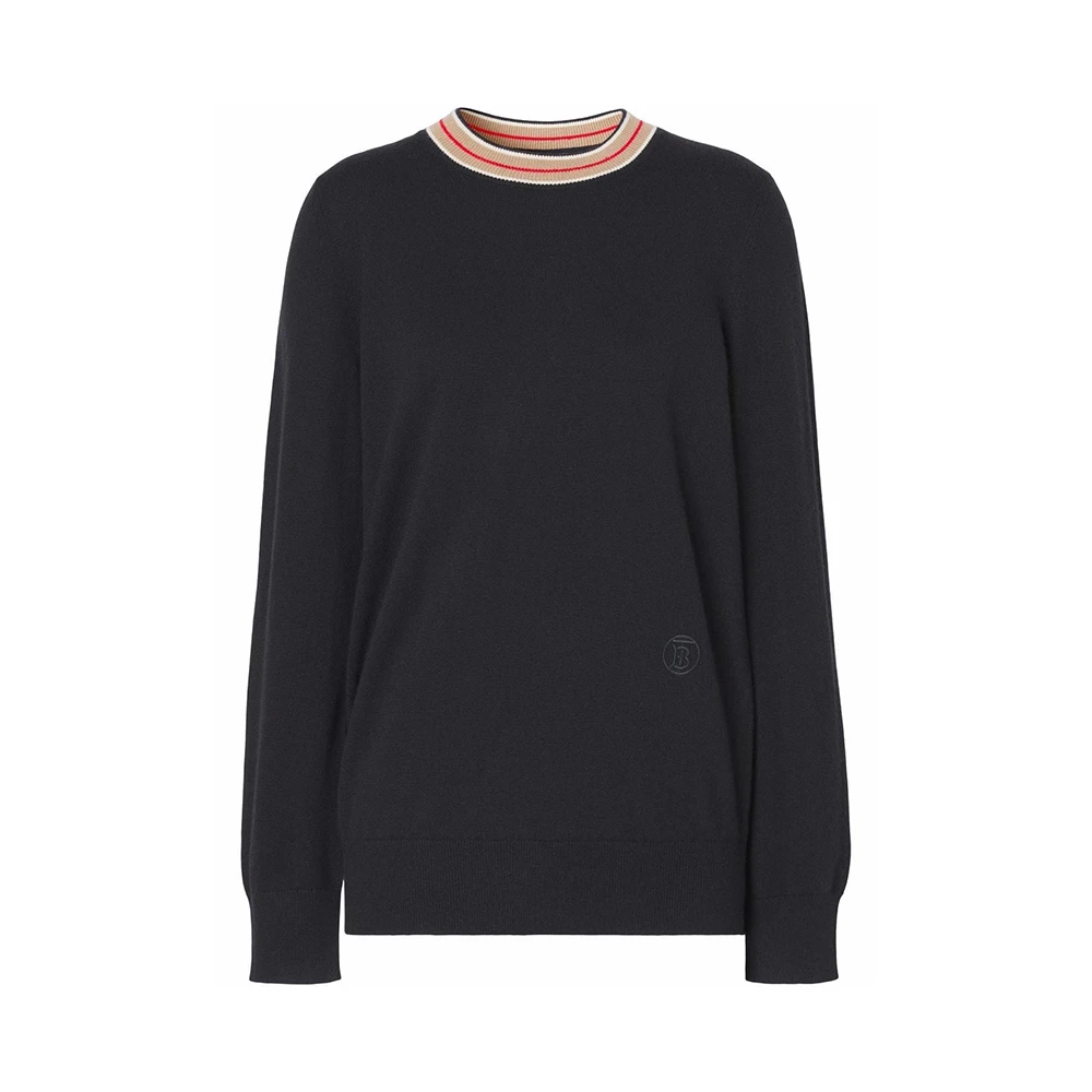 商品Burberry|BURBERRY 女士黑色条纹领口羊绒毛衣 8048428,价格¥2678,第1张图片