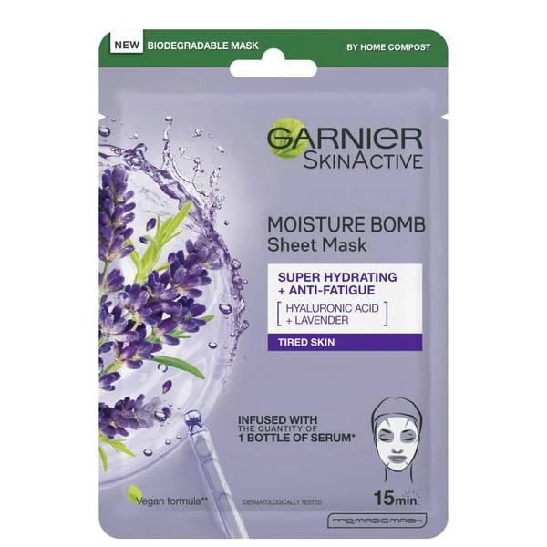 商品Garnier|Garnier Moisture Bomb Lavender Hydrating Face Sheet Mask for Fatigued Skin 32g,价格¥36,第1张图片