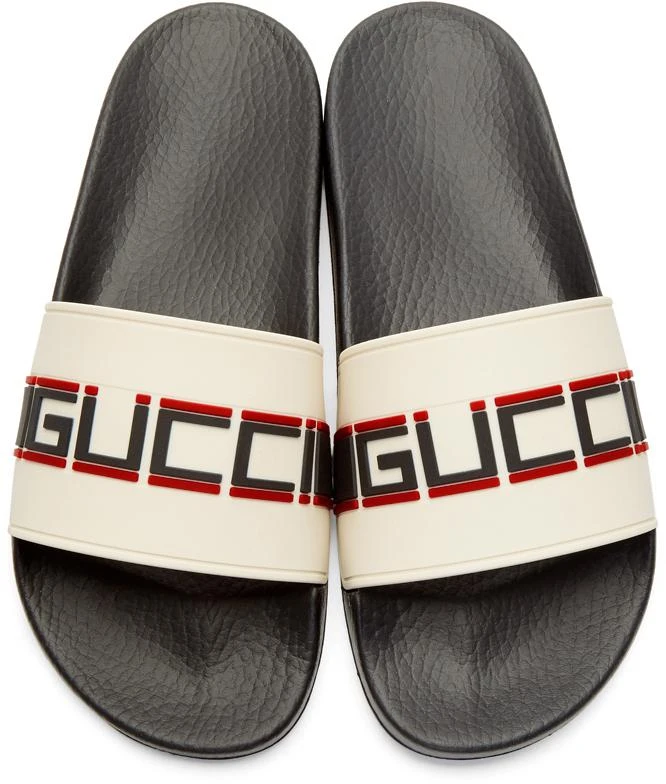 商品Gucci|White & Black Logo Stripe Slides拖鞋,价格¥2278,第5张图片详细描述