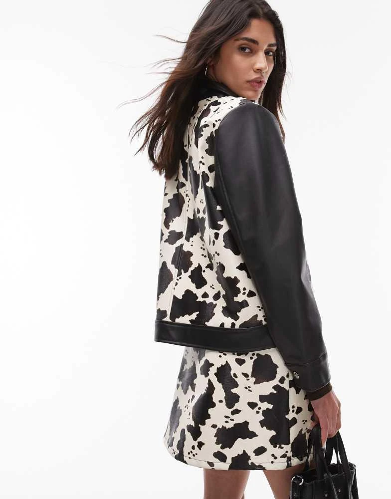 商品Résumé|Resume zip up PU jacket in cow print co-ord,价格¥1729,第3张图片详细描述