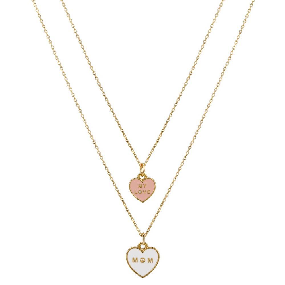 商品Unwritten|Cubic Zirconia Enamel "Mom" and "My Love" Heart Charm Necklace Set with Extender (0.01 ct. t.w.) in 14K Gold Flash-Plated,价格¥224,第1张图片