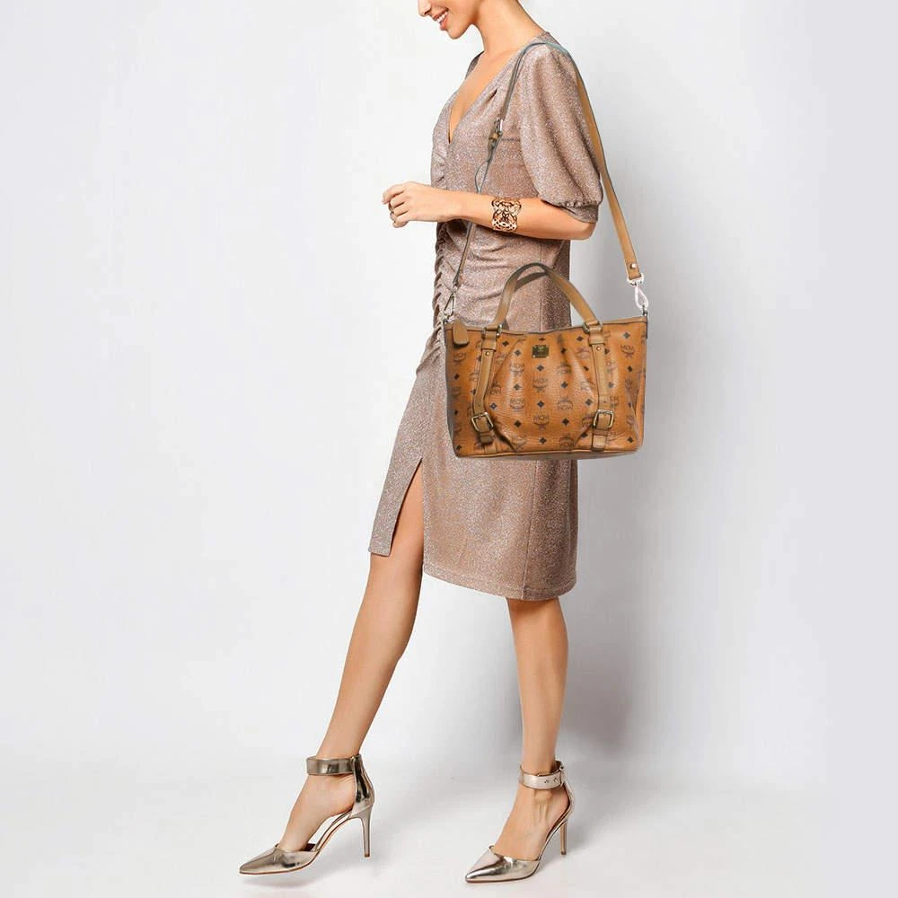 商品[二手商品] MCM|MCM Cognac Visetos Coated Canvas and Leather Top Zip Tote,价格¥2572,第2张图片详细描述