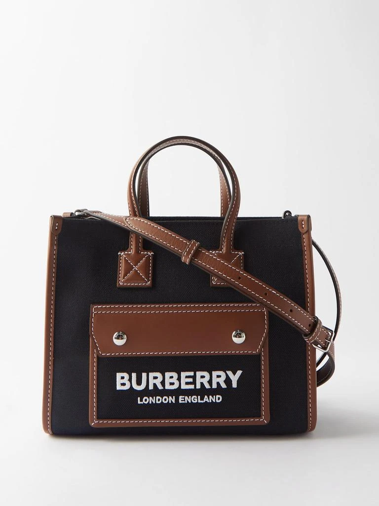 商品Burberry|Freya mini canvas leather-trim tote bag,价格¥8482,第1张图片