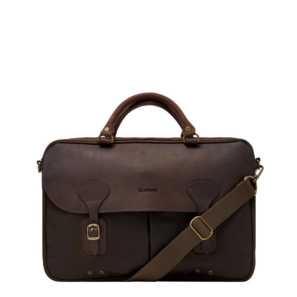 商品Barbour|Barbour Wax Leather Briefcase - Olive,价格¥968,第1张图片