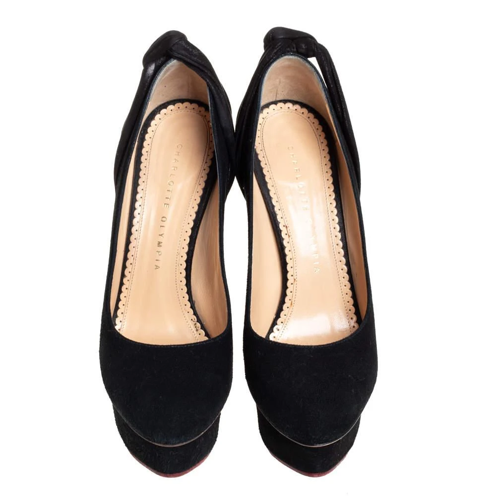 商品[二手商品] Charlotte Olympia|Charlotte Olympia Black Suede And Fabric Eccentric Josephine Knot Detail Platform Pumps Size 37,价格¥1106,第3张图片详细描述