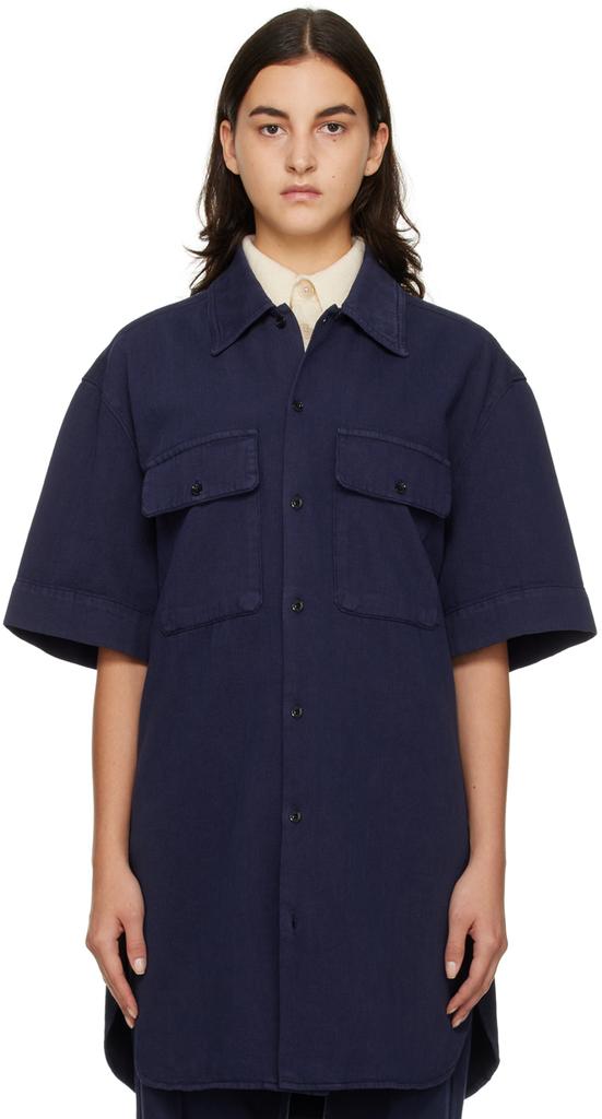 LEMAIRE | Navy Short Sleeve Denim Shirt 1325.42元 商品图片