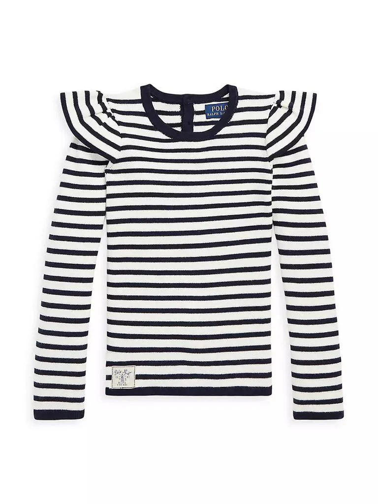 商品Ralph Lauren|Little Girl's & Girl's Stripe Ruffle-Sleeve Sweater,价格¥254,第1张图片