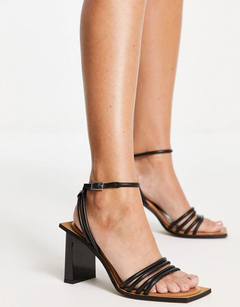 商品Topshop|Topshop Rana premium leather two part sandal in black and camel,价格¥173,第1张图片