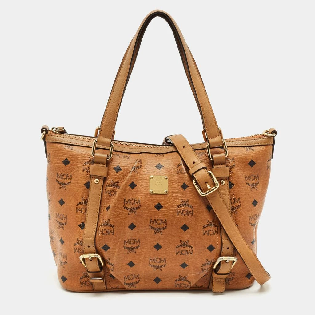 商品[二手商品] MCM|MCM Cognac Visetos Coated Canvas and Leather Top Zip Tote,价格¥2572,第1张图片