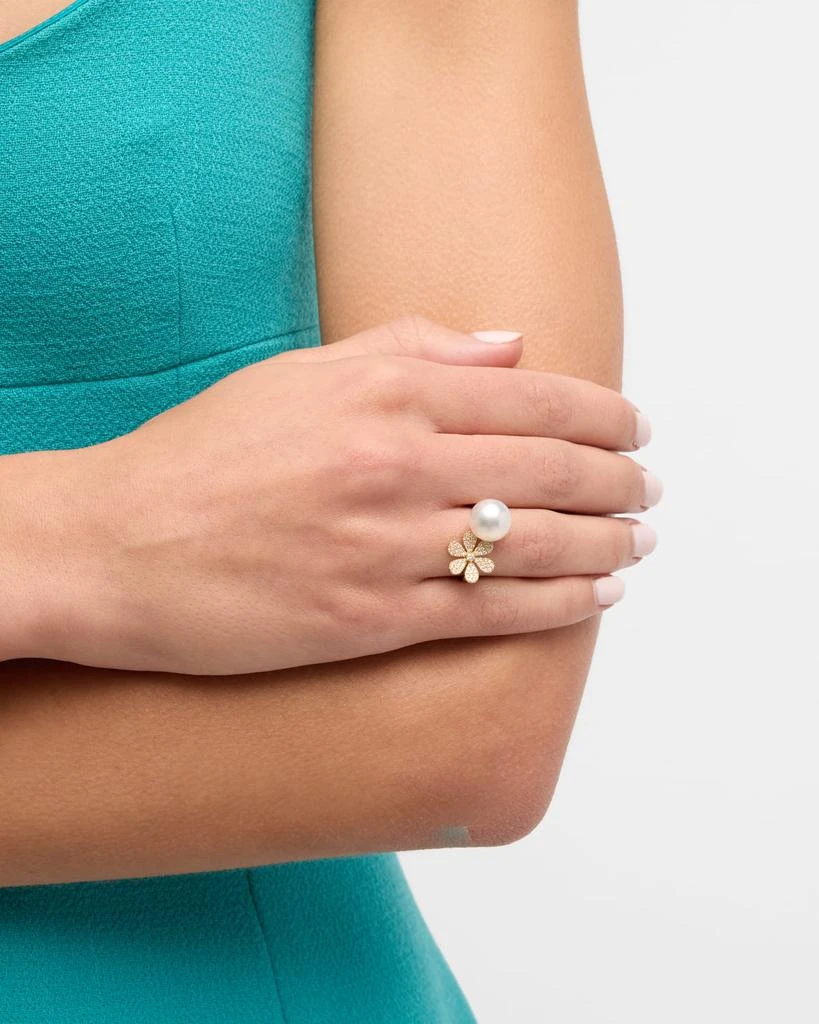 商品Pearls By Shari|18K Yellow Gold South Sea Pearl and Daisy Flower Pot Ring, Size 6.5,价格¥24055,第2张图片详细描述