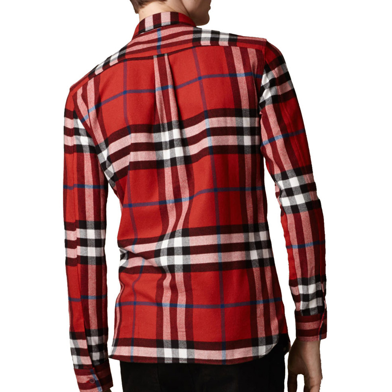 Burberry 博柏利 男士格纹全棉长袖衬衫红色 3942164商品第4张图片规格展示
