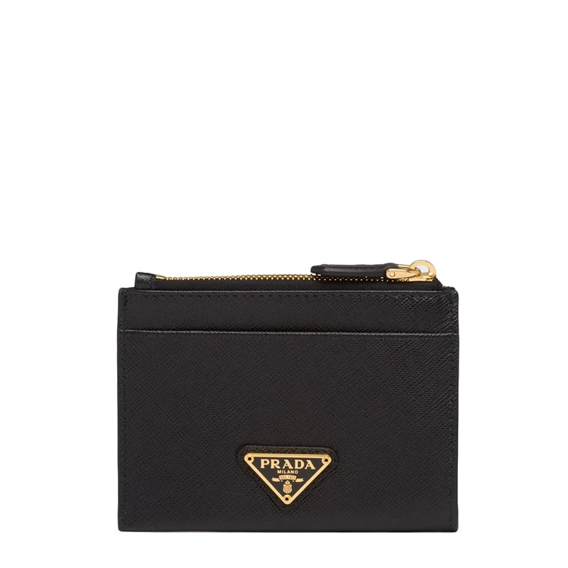 商品Prada|【预售3-7天】普拉达  女士黑色皮革三角金标拉链搭扣零钱卡夹1MC026_QHH_F0002,价格¥4084,第4张图片详细描述