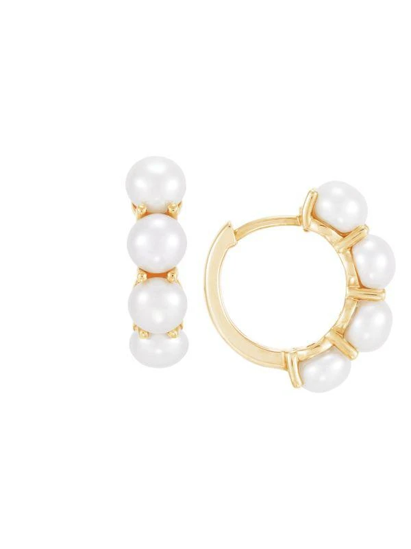 商品Saks Fifth Avenue|14K Yellow Gold & 5-5.5MM Cultured Freshwater Pearl Huggie Earrings,价格¥3635,第3张图片详细描述