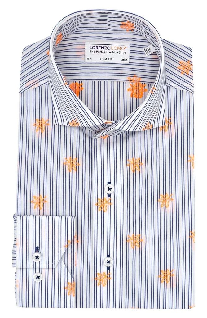 商品Lorenzo Uomo|Trim Fit Stripe Neon Embroidery Dress Shirt,价格¥269,第1张图片