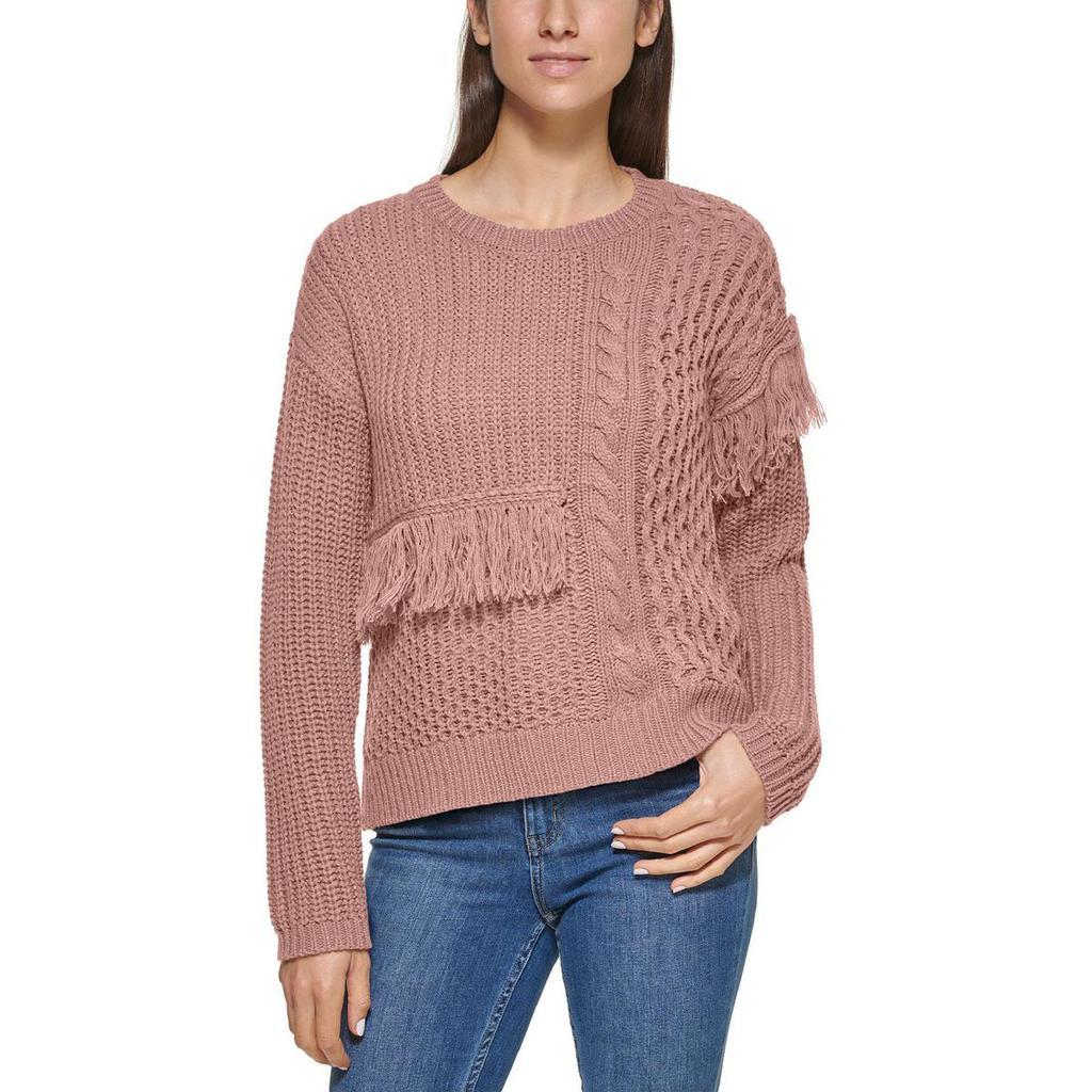 商品Calvin Klein|Calvin Klein Womens Open Stitch Fringe Crewneck Sweater,价格¥256-¥329,第5张图片详细描述