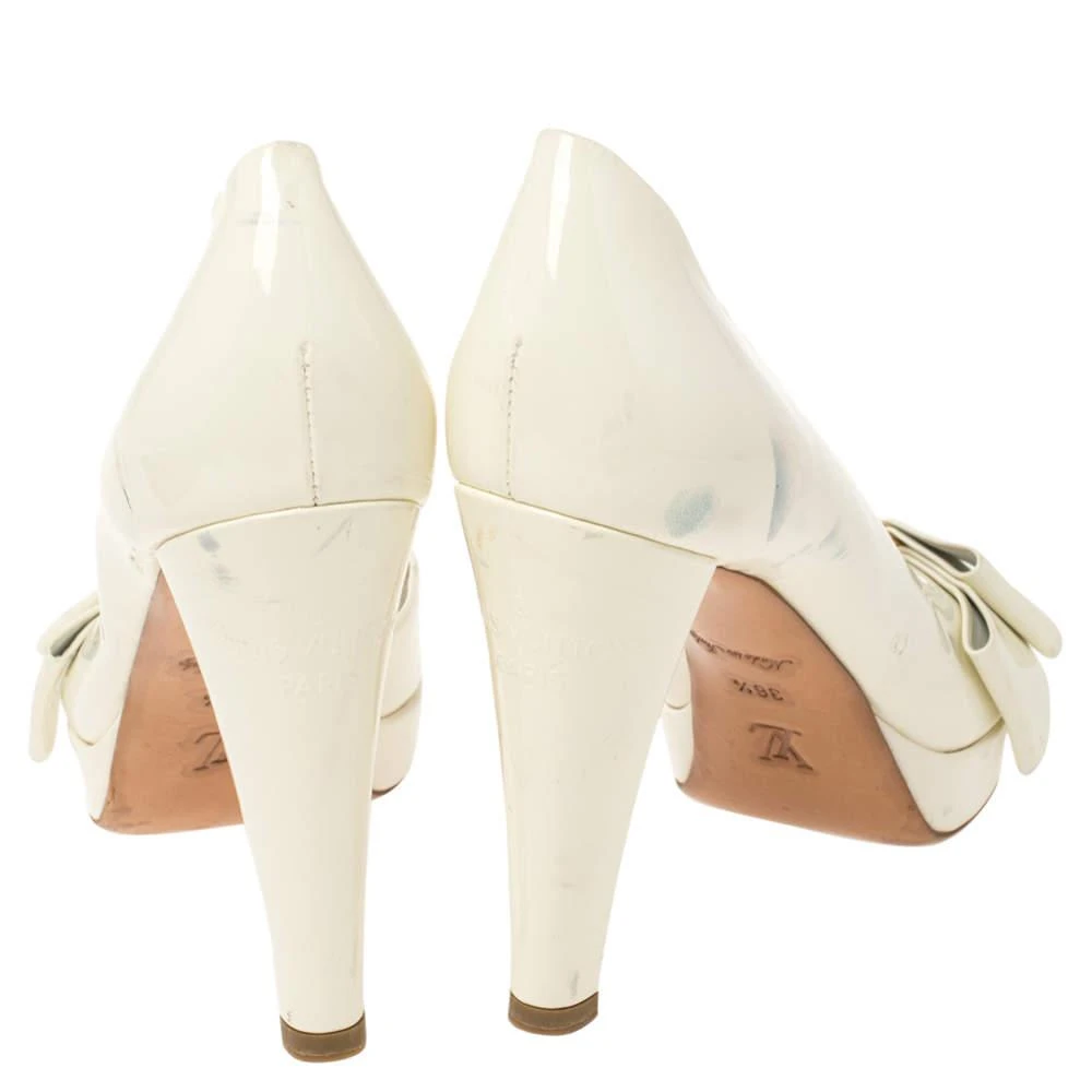 商品[二手商品] Louis Vuitton|Louis Vuitton Off-White Patent Leather Apple Peep Toe Pumps Size 36.5,价格¥1267,第5张图片详��细描述