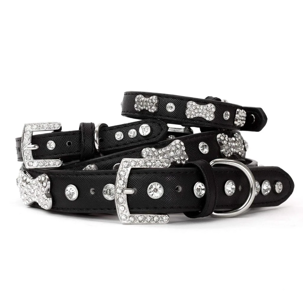 商品Vanderpump Pets|Designer Diamond and Bone Leatherette Collar - M,价格¥285,第3张图片详细描述