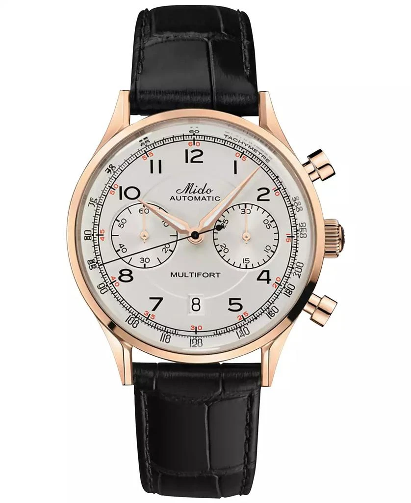 商品MIDO|Men's Swiss Automatic Chronograph Multifort Black Leather Strap Watch 42mm,价格¥19468,第1张图片