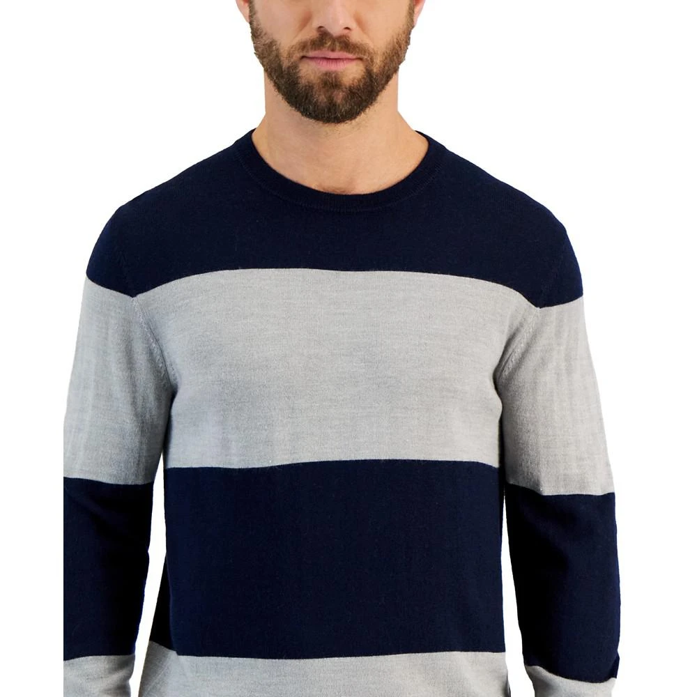 商品Club Room|Men's Merino Wide Striped Long Sleeve Crewneck Sweater, Created for Macy's,价格¥222,第3张图片详细描述