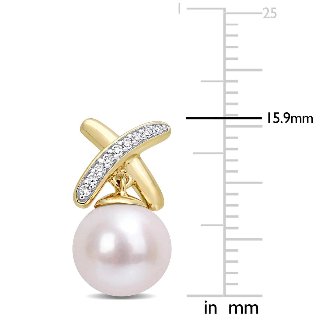商品Mimi & Max|8.5-9 MM Cultured Freshwater Pearl and 1/6 CT TW Diamond 'X' Drop Earrings in 14k Yellow Gold,价格¥2624,第2张图片详细描述