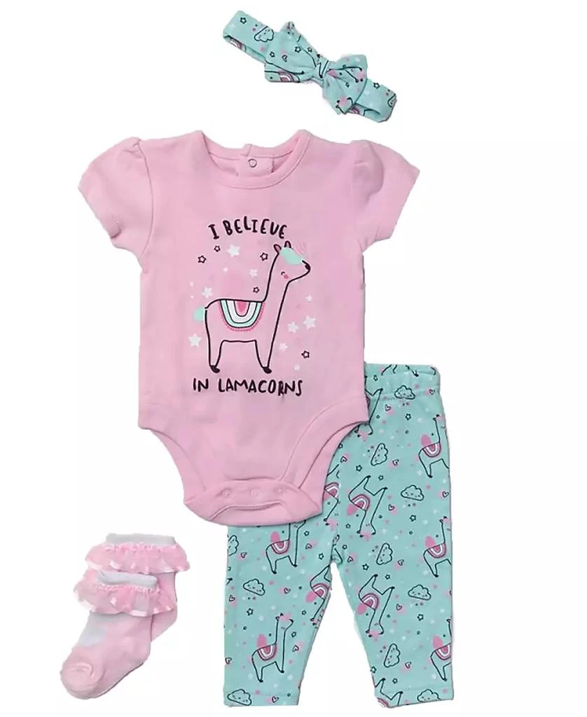商品Lily & Jack|Baby Girls Lamacorn Bodysuit, Leggings, Socks and Headband, 4 Piece Set,价格¥199,第1张图片