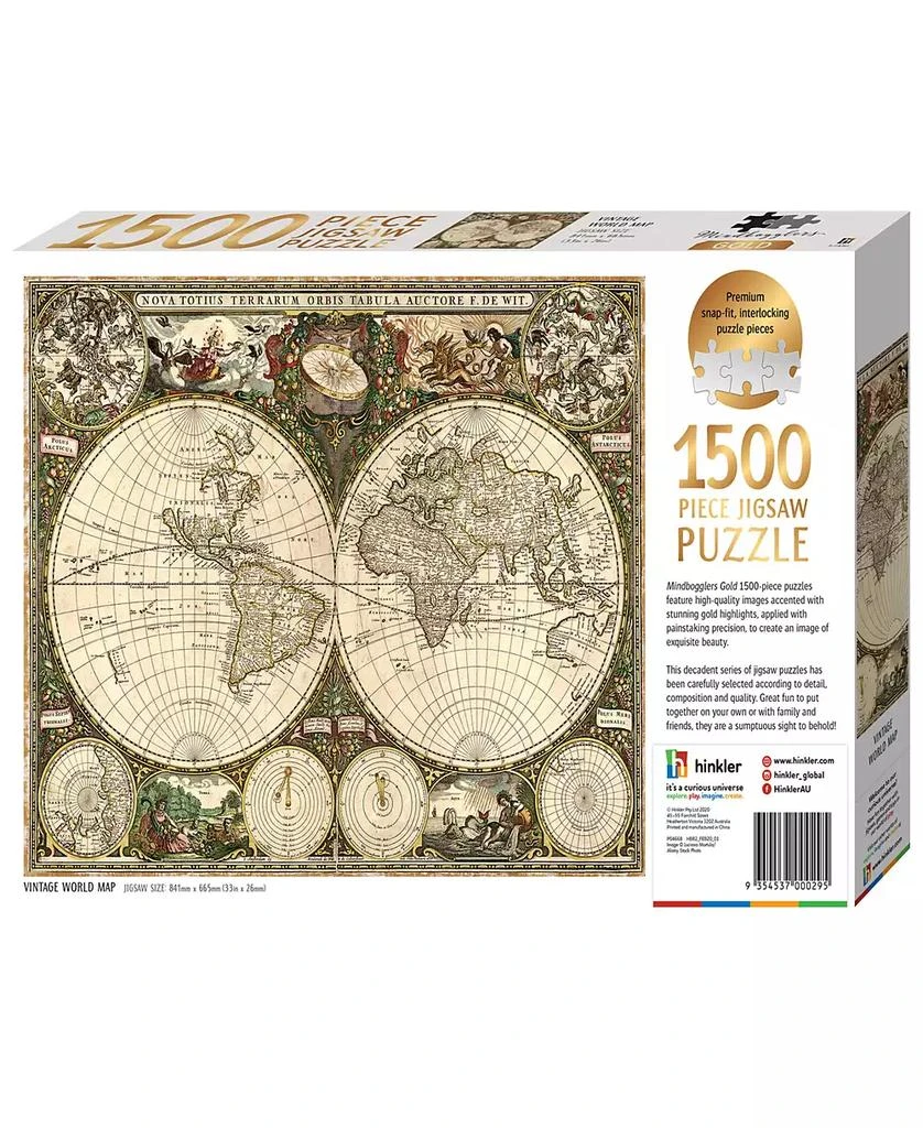 商品Mindbogglers|Gold-Tone Foil 1500-Piece Jigsaw Puzzle Vintage-Like World Map Jigsaws For Adults Deluxe Jigsaw Puzzles 33" x 26" intricate Puzzles Advanced Jigsaws Hobbies,价格¥120,第5张图片详细描述