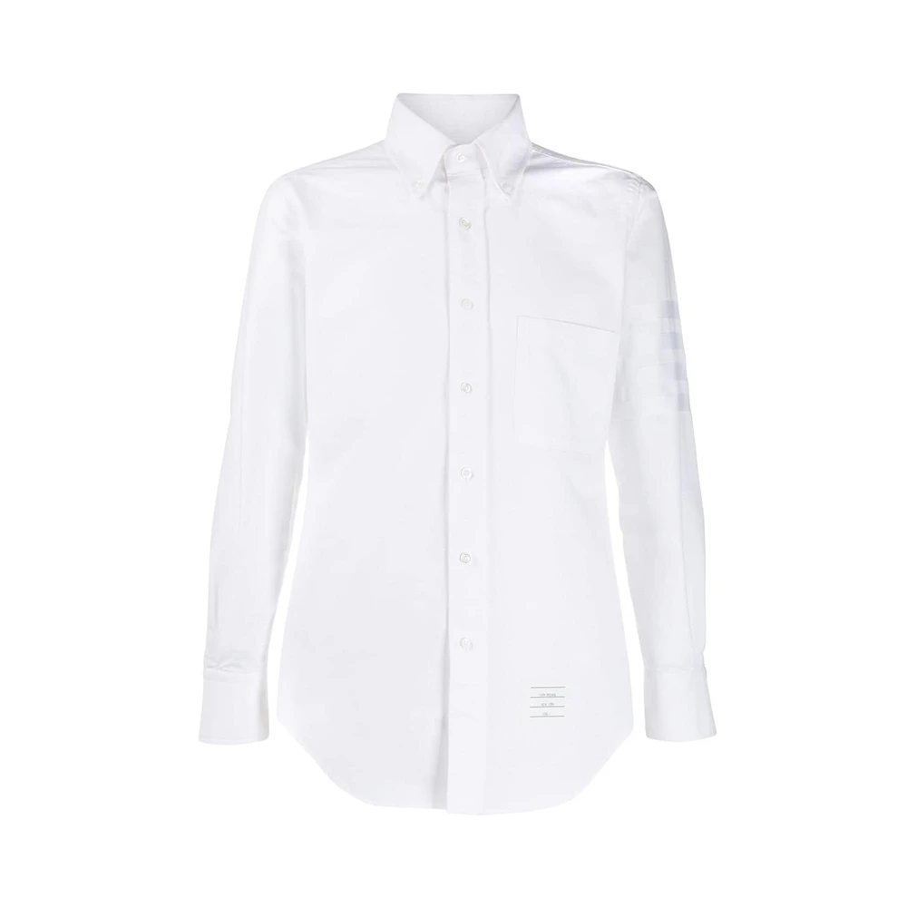 商品Thom Browne|THOM BROWNE 男士白色牛津纺配罗缎开襟长袖衬衫 MWL001A-06496-100,价格¥3088,第1张图片
