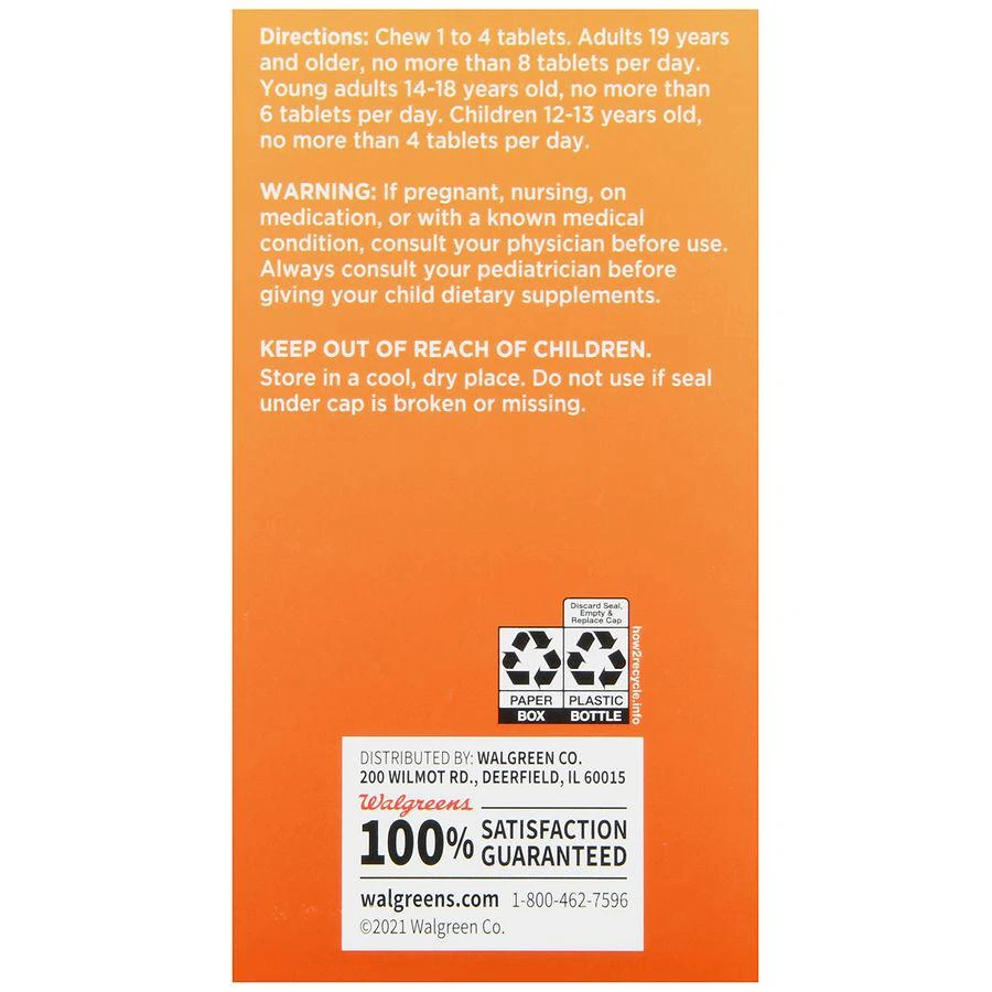 商品Walgreens|Immune Support Vitamin C Chewable Tablets Citrus,价格¥148,第4张图片详细描述