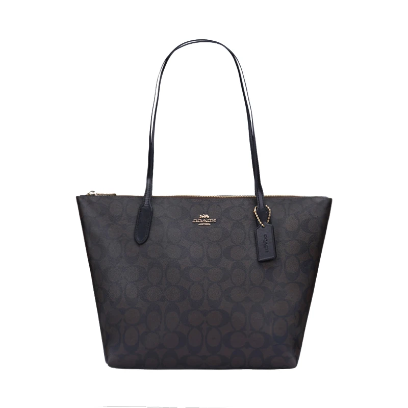 商品Coach|Coach 蔻驰 女士中号单肩托特包 深棕拼黑 4455IMAA8 送礼好物,价格¥1369,第1张图片