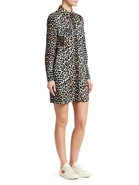 商品Ganni|Stretch-Silk Satin Leopard-Print Shirtdress,价格¥911,第4张图片详细描述