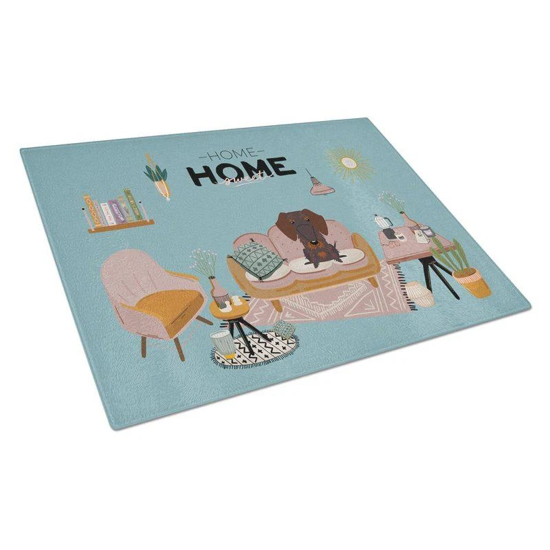 商品Caroline's Treasures|CK7974LCB Chocolate Wire Haired Dachshund Sweet Home Glass Cutting Board Large,价格¥258,第1张图片