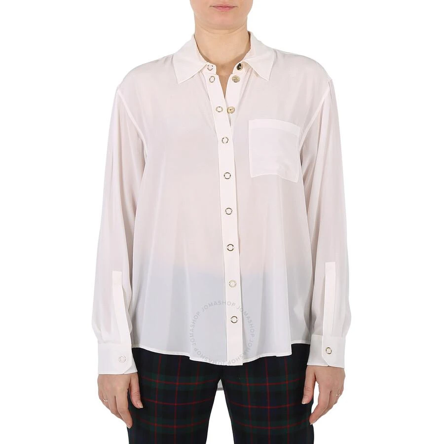 商品Burberry|Ladies Marika Optic White Press Studded Silk Crepe De Chine Shirt,价格¥4825,第1张图片