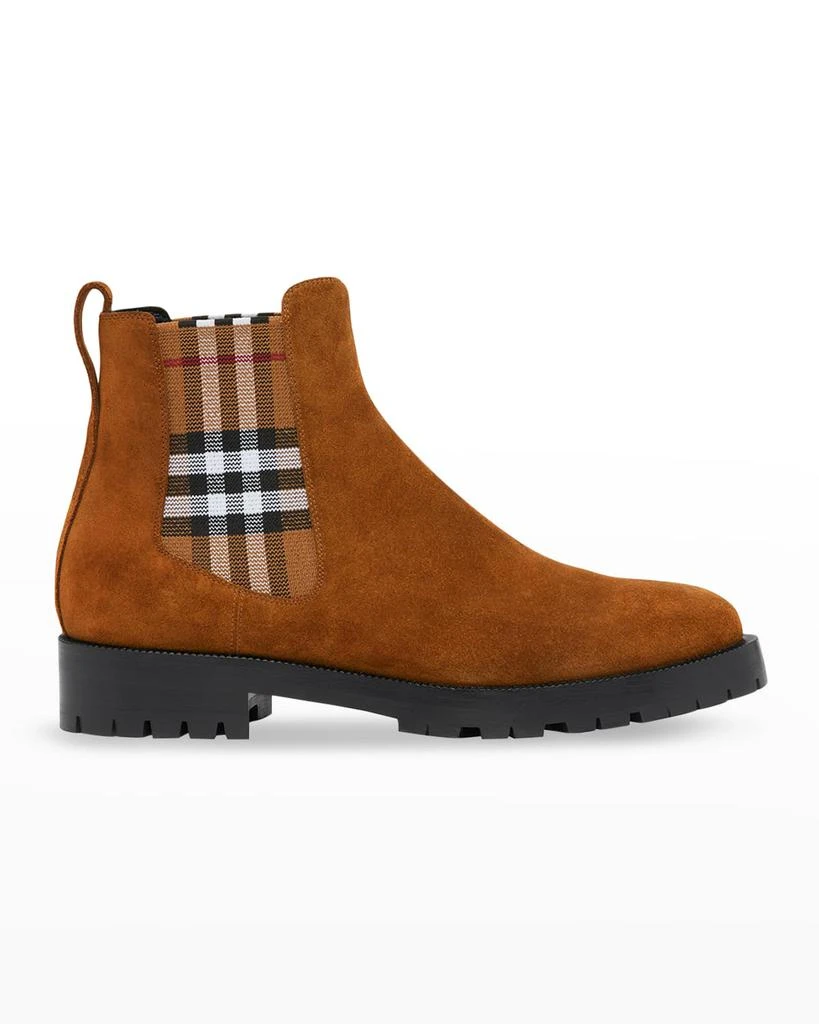 商品Burberry|Allostock Check Suede Chelsea Booties,价格¥3094,第1张图片