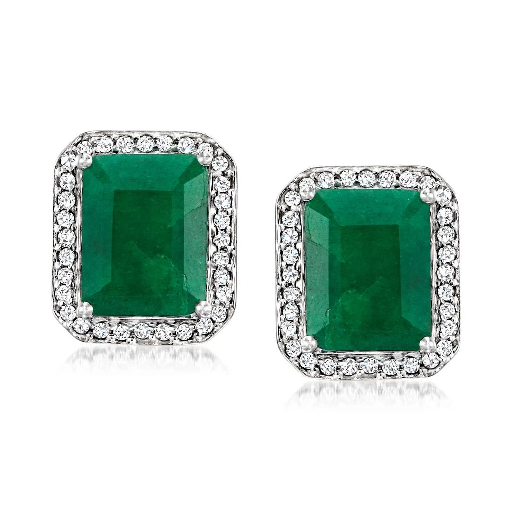 商品Ross-Simons|Emerald and . Diamond Earrings in Sterling Silver,价格¥2608,第1张图片