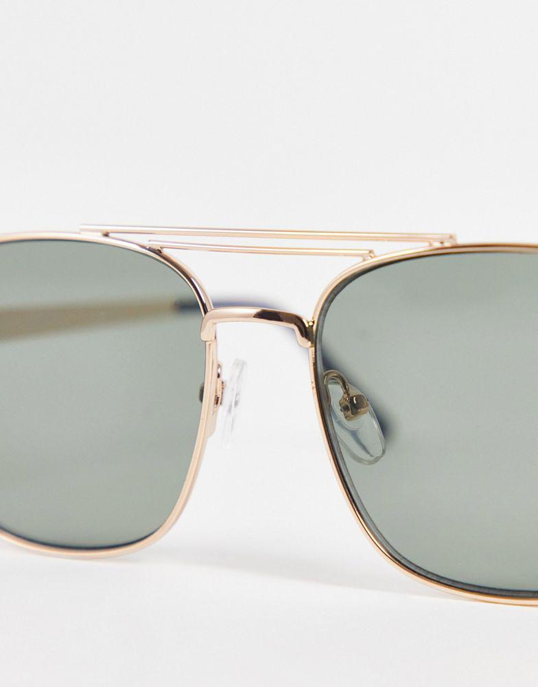 商品ASOS|ASOS DESIGN 70s aviator sunglasses in gold metal with retro lens and brow bar detail - GOLD,价格¥142,第5张图片详细描述
